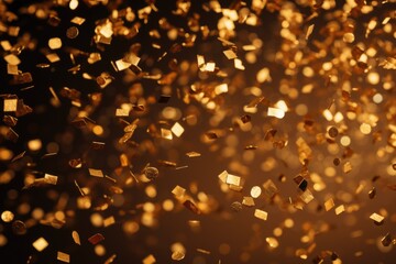 Gold confetti falling from the sky, perfect for festive occasions and celebrations - obrazy, fototapety, plakaty