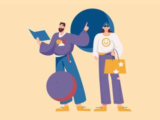 Virtual characters social communication concept business flat vector hand drawn illustration
