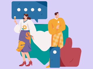 Virtual characters social communication concept business flat vector hand drawn illustration
