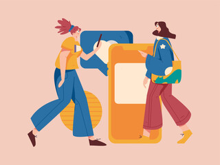 Virtual characters social communication concept business flat vector hand drawn illustration
