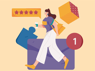 Virtual characters social communication concept business flat vector hand drawn illustration
