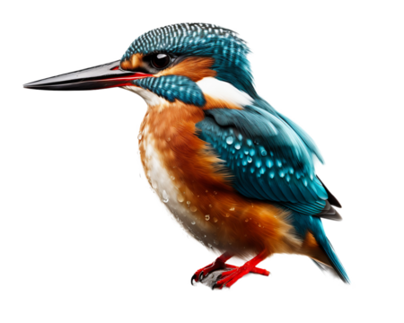 Kingfisher, colorful bird on white transparent background.