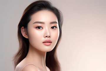 Fototapeta premium Portrait of beautiful young asian women with clean fresh skin on gray background.