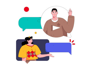 Virtual characters social communication concept business flat vector hand drawn illustration
