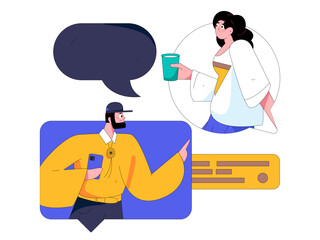 Virtual characters social communication concept business flat vector hand drawn illustration
