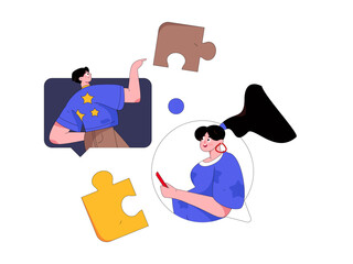 Virtual characters social communication concept business flat vector hand drawn illustration
