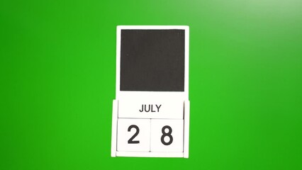 Calendar with the date July 28 on a green background. Illustration for an event of a certain date.