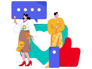 Virtual characters social communication concept business flat vector hand drawn illustration
