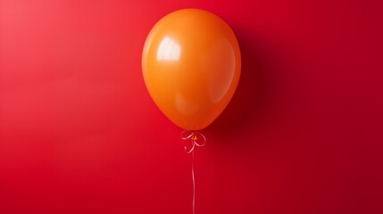 Orange Rubber Balloon on red background. Party, Birthday, Celebration. 