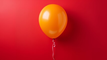Orange Rubber Balloon on red background. Party, Birthday, Celebration. 