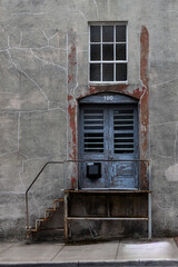 Old building and door blue and gray 