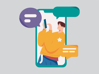 Virtual characters social communication concept business flat vector hand drawn illustration
