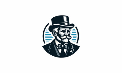 head old man wearing top hat vector flat design