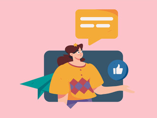 Virtual characters social communication concept business flat vector hand drawn illustration
