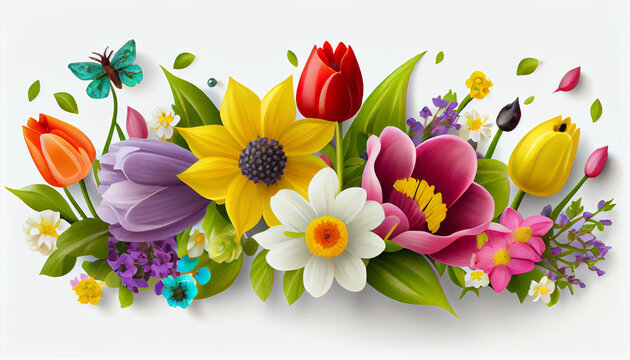 Summer blossom delicate floral bouquet isolated on white background. Abstract romantic composition. Generative AI