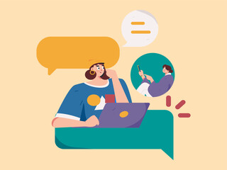 Virtual characters social communication concept business flat vector hand drawn illustration
