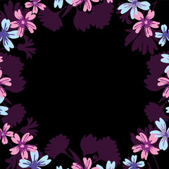 Vector floral pattern frame in a square for the design of a scarf, tablecloth.