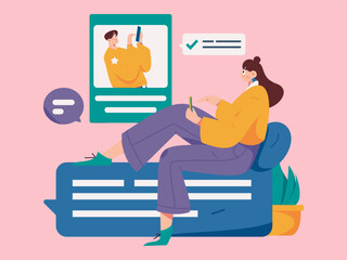 Virtual characters social communication concept business flat vector hand drawn illustration
