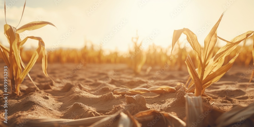 Aufkleber A close-up view of a field of corn with the sun shining in the background. This image captures the beauty of a sunlit cornfield. Perfect for agricultural or nature-themed projects