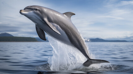 Obraz premium Leaping Atlantic Dolphin, Crisp Ocean Backdrop