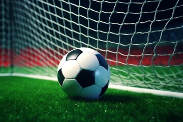 Photograph of a soccer ball entering the goal