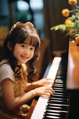 Little asian girl learning to play the piano