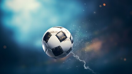 The dynamic moment with a close up shot of a soccer ball hanging in mid air