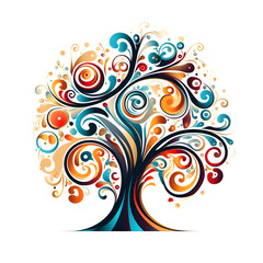 Abstract tree with roots and colorful leaves logo for a concept. Isolated on white background. Flat style, vector illustration.
