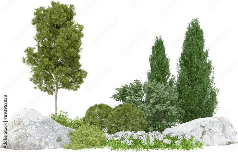 Aufkleber realistic small garden. 3d rendering of isolated objects.