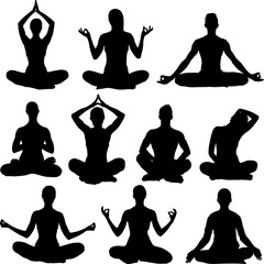 collection of meditation silhouettes in different poses