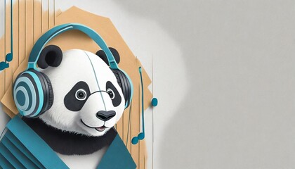 Panda listening to music with headphones