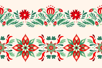 Christmas Ornaments Seamless Border Set. Folk Art Frame tile art deco vector Nordic background