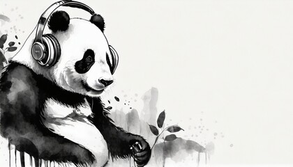 Panda listening to music with headphones