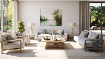 Fototapeta na wymiar Interior Living Room Wall Mockup - 3d Rendering, 3d Illustration , generative ai