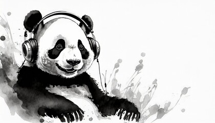 Panda listening to music with headphones