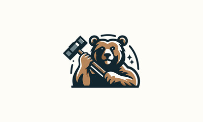 bear hold hammer vector illustration mascot design