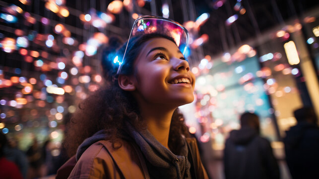A teenager exploring a futuristic museum, showcasing the intersection of technology and culture.