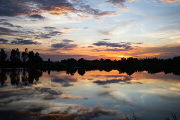 Beautiful vivid sunset with sky and cloud