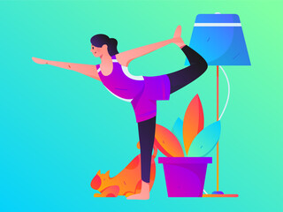 Practicing yoga, physical and mental health, flat vector character concept, operation hand drawn illustration

