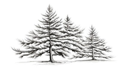 A simple black and white drawing featuring three pine trees. Suitable for various uses
