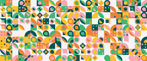 Colorful colourful modern minimalist mid century neo geometric mosaic bauhaus style memphis seamless pattern abstract vector illustration