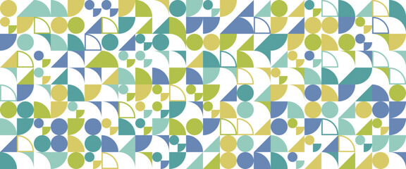 Geometric minimal pattern mosaic. Simple colorful circle shapes, modern bauhaus banner vector design