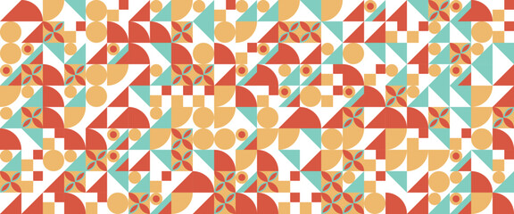 Colorful colourful modern minimalist mid century neo geometric mosaic bauhaus style memphis seamless pattern abstract vector illustration