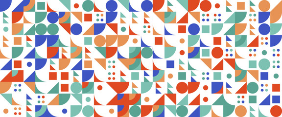 Colorful colourful modern minimalist mid century neo geometric mosaic bauhaus style memphis seamless pattern abstract vector illustration - obrazy, fototapety, plakaty