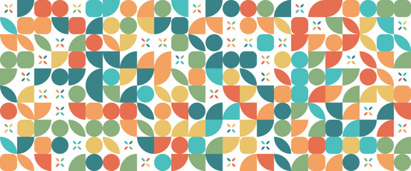 Colorful colourful modern vector abstract geometric background with circles, rectangles and squares simple shapes graphic pattern