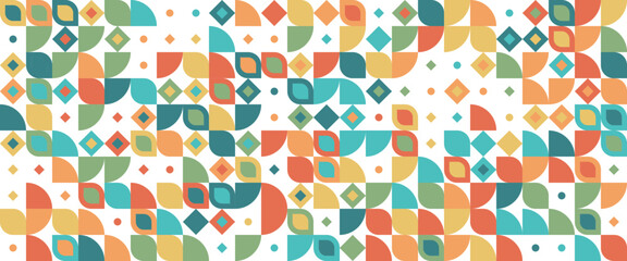 Colorful colourful geometric mosaic seamless pattern illustration with creative abstract shapes.