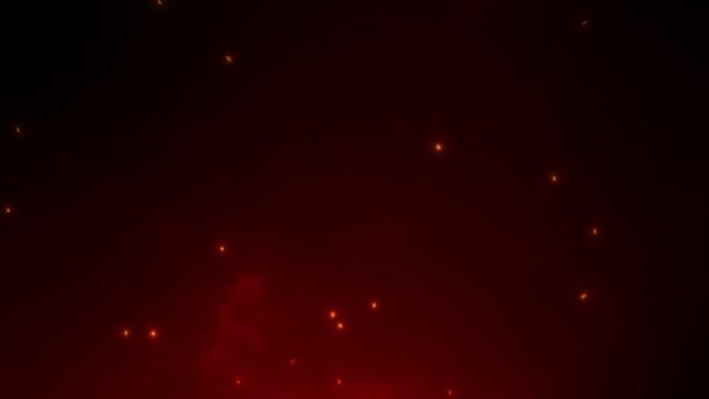 Cinematic fire sparkle particles are slowly and smoothly flying over the black overlay background in 4K.