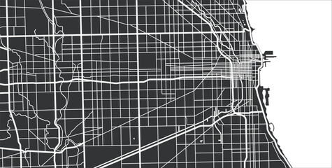 Layered editable vector illustration outline Map of Chicago,USA - obrazy, fototapety, plakaty