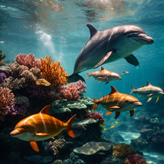 Fototapeta na wymiar dolphins in the ocean