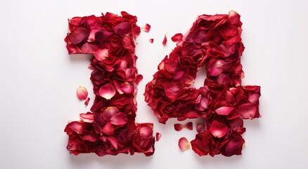 14 English letter made of rose petals 
